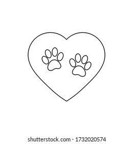 animal foot print icon in a heart 