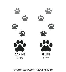 Animal Foot Trace Symbol Of Cat And Dog Paw Print Silhouette Clipart, Isolated On White Background.