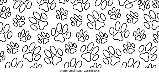 Animal footprint black and white background. Paw foot trail print. Vector illustration backdrop.