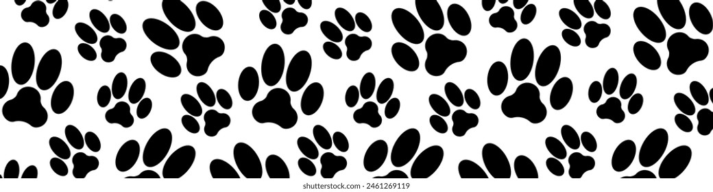 Animal footprint black and white background. Paw foot trail print. Vector illustration backdrop.