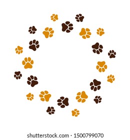 Animal footprint in circles. Isolated vector border template