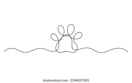 Animal footprint continuous one line background. Continuous single line drawing of animal footprint icon. Vector illustration. Line art of animal footprint. Graphic illustration