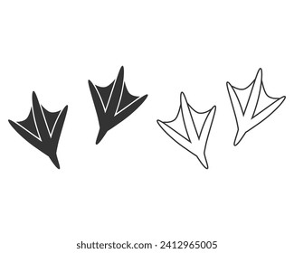 Animal Footprint, Duck Paw, Goose Trace. Flat Vector line Icon Set illustration. Simple black symbol on white background. Duck Goose Footprint, Webbed Foot, sign design