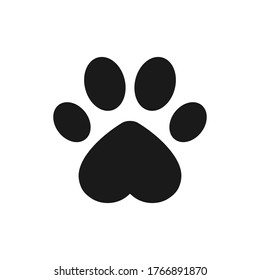 Animal Footprint With Heart Shape. Dog Paw Vector Illustration.