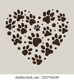 Animal Footprint Heart - vector Cat Paw Prints symbols in heart shape. Pet Lover concept illustration
