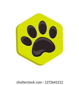 animal footprint hexagonal. green vector hexagon shape icon with the animals. Cat paw icons isolated.