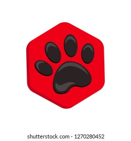 animal footprint hexagonal. red vector hexagon shape icon with the animals. Cat paw icons isolated.