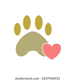 animal footprint icon with heart sign, simple flat style, vector illustration symbol sign logo template pictogram, for ui or ux isolated on white for mobile app, editable