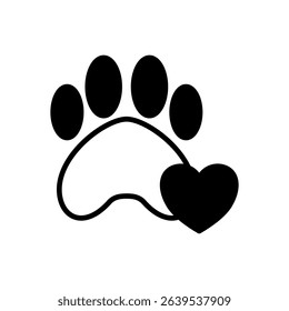 animal footprint icon with heart sign, simple flat style, vector illustration symbol sign logo template pictogram, for ui or ux isolated on white for mobile app, editable