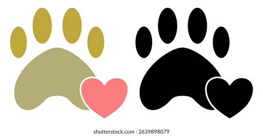 animal footprint icon with heart sign, simple flat style, vector illustration symbol sign logo template pictogram, for ui or ux isolated on white for mobile app, editable