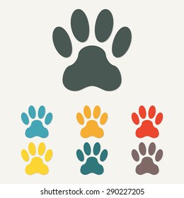 Animal footprint isolated on white background. Dog paw icon or sign. Colorful vector illustration.
