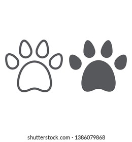 Animal footprint line and glyph icon, pet and trace, paw sign, vector graphics, a linear pattern on a white background, eps 10.