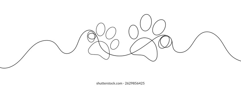 Animal footprint one line background. One continuous line drawing of animal footprint icon. Vector illustration. Animal footprint line icon. 