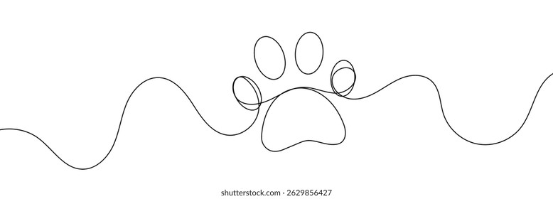 Animal footprint one line background. One continuous line drawing of animal footprint icon. Vector illustration. Animal footprint line icon. 