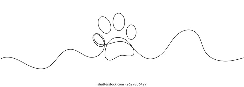 Animal footprint one line background. One continuous line drawing of animal footprint icon. Vector illustration. Animal footprint line icon. 
