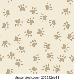 Animal Footprint Pattern. Bear paws with claws. Chaotic seamless print of animal feet. The shape of the traces. Flat style. Vector illustration.
