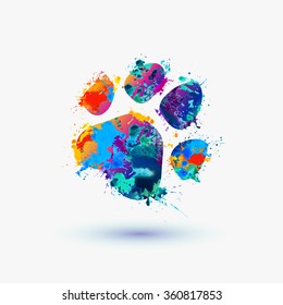 animal footprint. Rainbow splash icon for pet shop