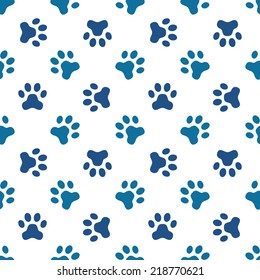 Animal footprint seamless pattern - blue pet paw vector texture 