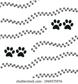 Animal footprint seamless pattern. Footprints of a cat, dog, bear, lion, leopard and other animals