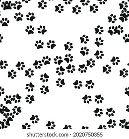 Animal footprint seamless pattern. Footprints of a cat, dog, bear, lion, leopard and other animals