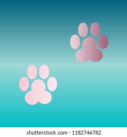 Animal footprint sign illustration. Vector. Pink bronze gradient icon at turquoise gradient background.