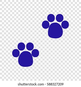 Animal footprint sign illustration. Vector. Blue icon on transparent background.