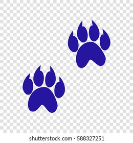 Animal footprint sign illustration. Vector. Blue icon on transparent background.