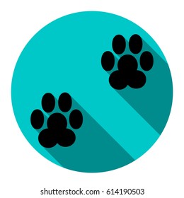 Animal footprint sign illustration. Vector. Flat black icon with flat shadow on sky circle with white background. Isolated.