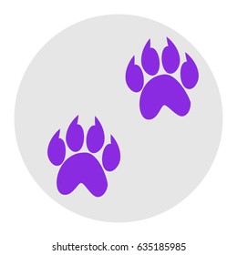Animal footprint sign illustration. Vector. Violet flat icon on light gray circle at white background. Isolated.