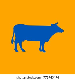 Animal footprint sign illustration. Vector. Medium teal blue icon on orange background.