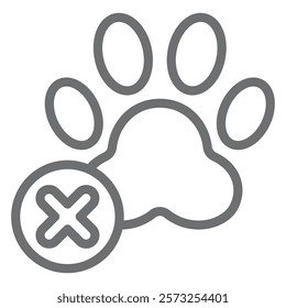 Animal footprint tracing ban line icon, prohibited items concept. Vector graphics. Pet foot print forbidden sign on white background, outline style icon for mobile or web design