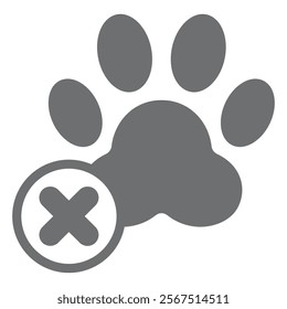 Animal footprint tracing ban solid icon, prohibited items concept. Vector graphics. Pet foot print forbidden sign on white background, glyph style icon for mobile or web design