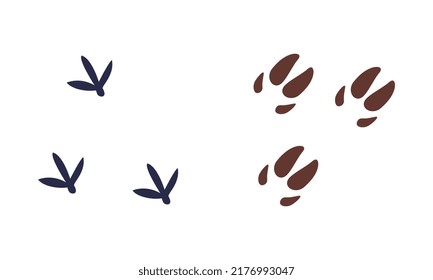 Animal Footprint Trail on the Ground as Trace for Hunting Vector Set