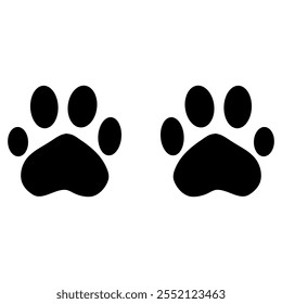 Animal footprints in black color. Cat paw prints, kitten pet footprints, animal paw prints