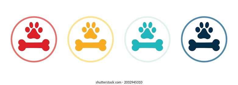 Animal footprints and bone icon. Traces. Set of animal paws and bone. Vector.