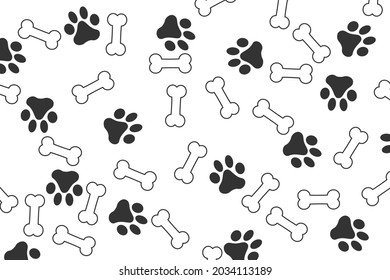 Animal footprints and bone icon. Traces. Set of animal paws and bone. Vector.