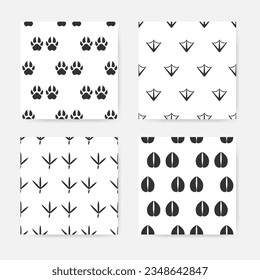 Animal footprints collection of seamless patterns