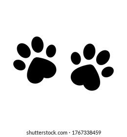 Huellas animales con vector de forma cardíaca. Icono de traza de garras de perro aislado en blanco