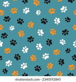  Animal footprints pattern. Cat paw print. Pets. Seamless vector background.