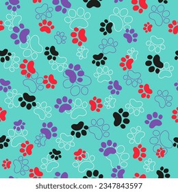  Animal footprints pattern. Cat paw print. Pets. Seamless vector background.