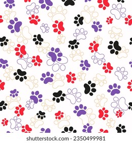  Patrón de huellas de animales. Impresión de garra. Mascotas. Fondo vectorial impecable.
