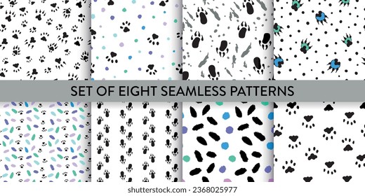 Animal footprints pattern set on white background.