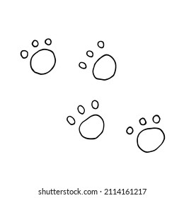 Animal footprints. Paw prints. Sketch. Silhouette. Black and white. Contour. Coloring