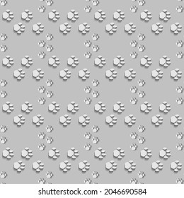 Animal footprints with shadow on gray background, 3d texture for design, wallpaper for home, seamless pattern, vector illustration