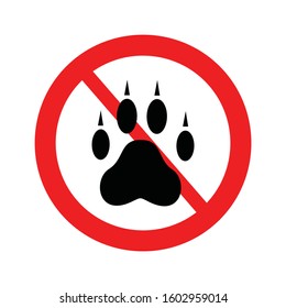 Animal footprints vector icon isolated on white background. Prohibition on catching tiger or lion. Stop hunting animals sign