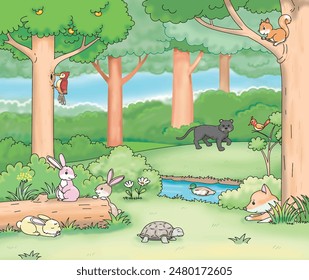 animal in the forest cartoon cute