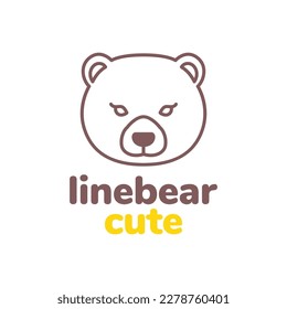 animal forest jungle wildlife beast baby bear head face cute mascot line art logo design vector