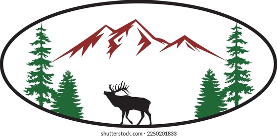 Animal in forest Mountains Trees Clipart - (Editable file) - Vector Illustration