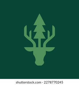 árboles de la sabana de los bosques animales fauna herbivore cabeza de ciervo cuernos diseño de logotipo mínimo geométrico moderno vector