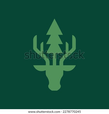 animal forest savanna trees wildlife herbivore deer head horned modern geometric minimal logo design vector